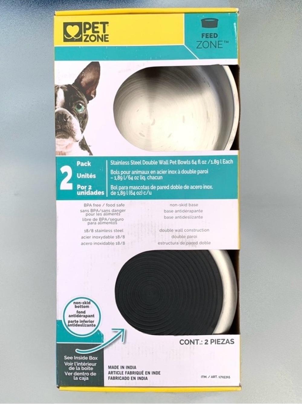 Pet Zone Feed Zone™ Stainless Steel Double Wall Pet Bowls ~ 2-Pack